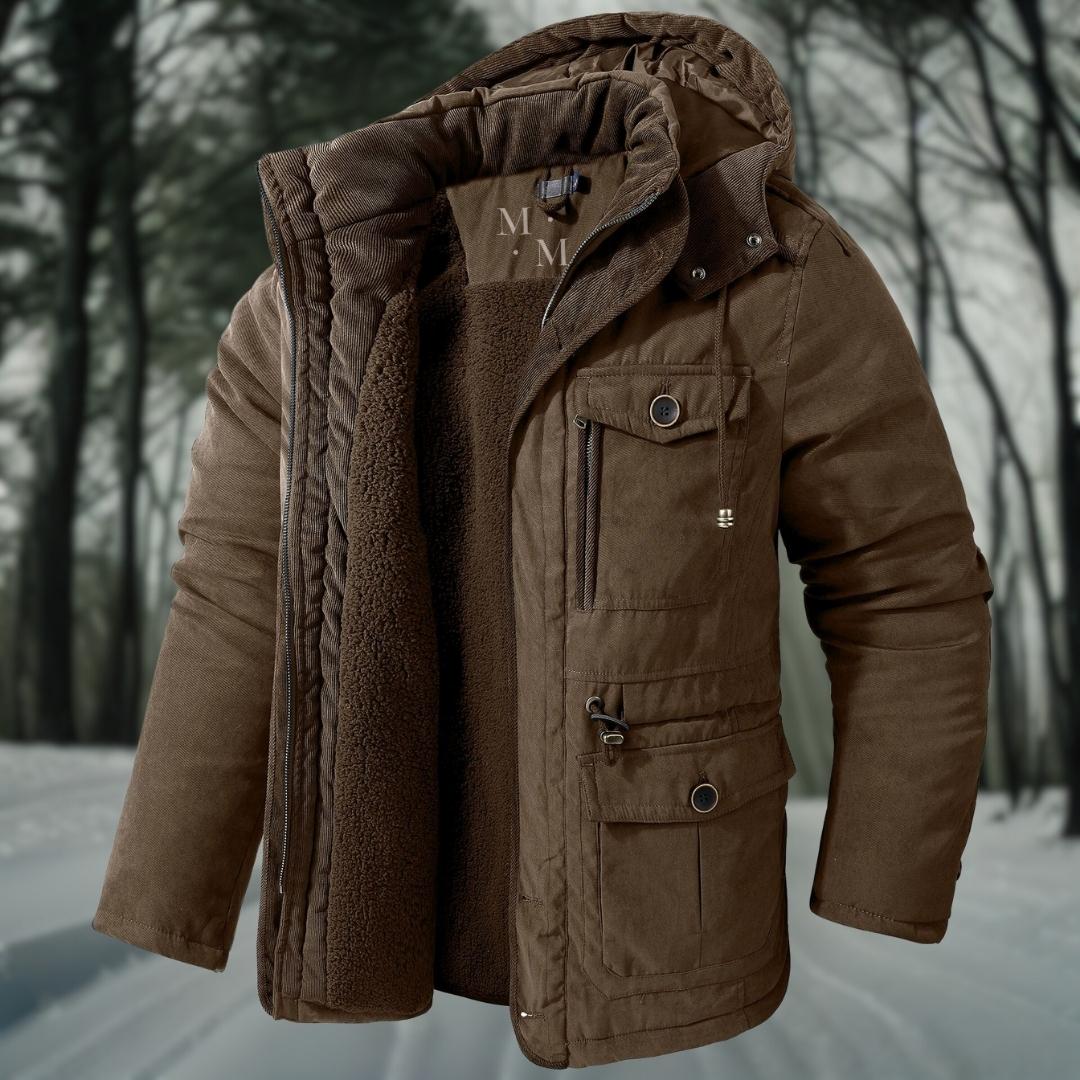 Stylish warm parka jacket for men with hood