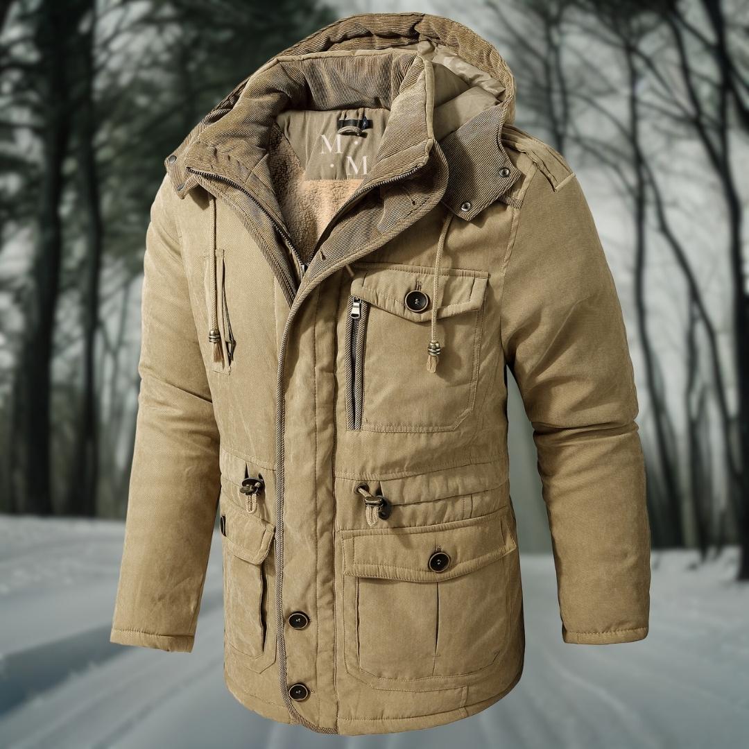 Stylish warm parka jacket for men with hood