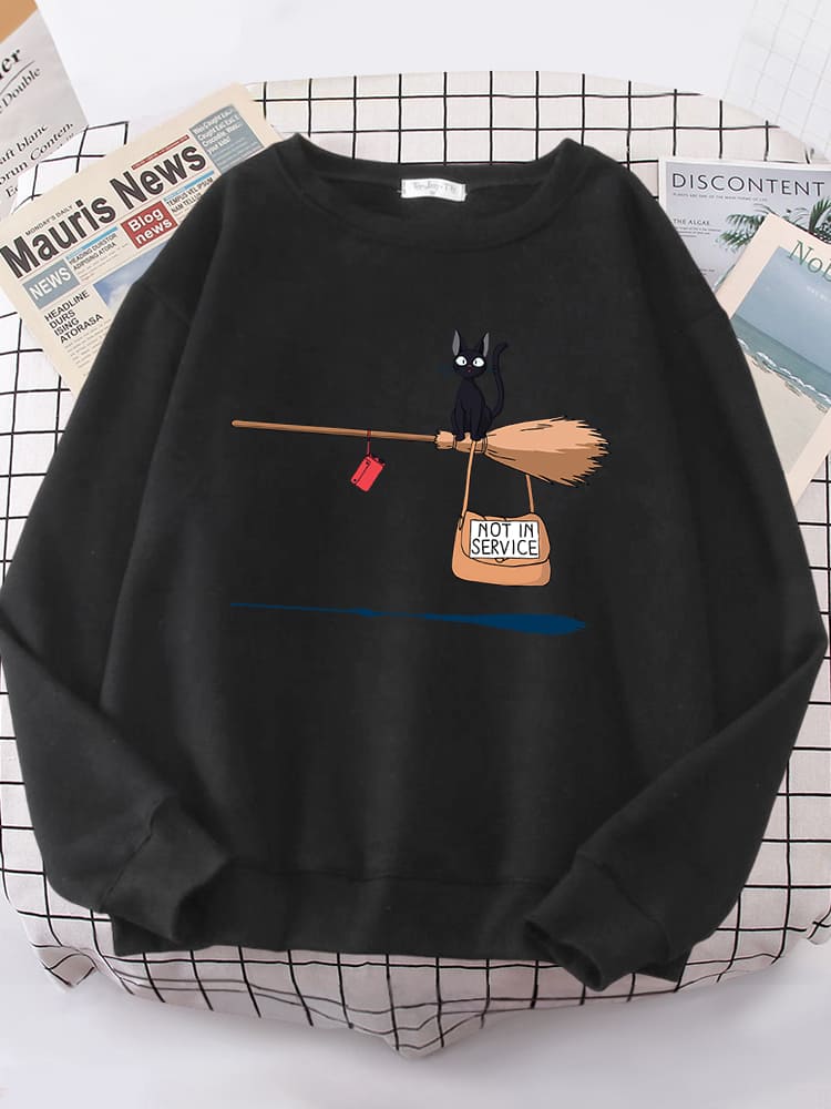 Broom Flying Black Cat Sweatshirt