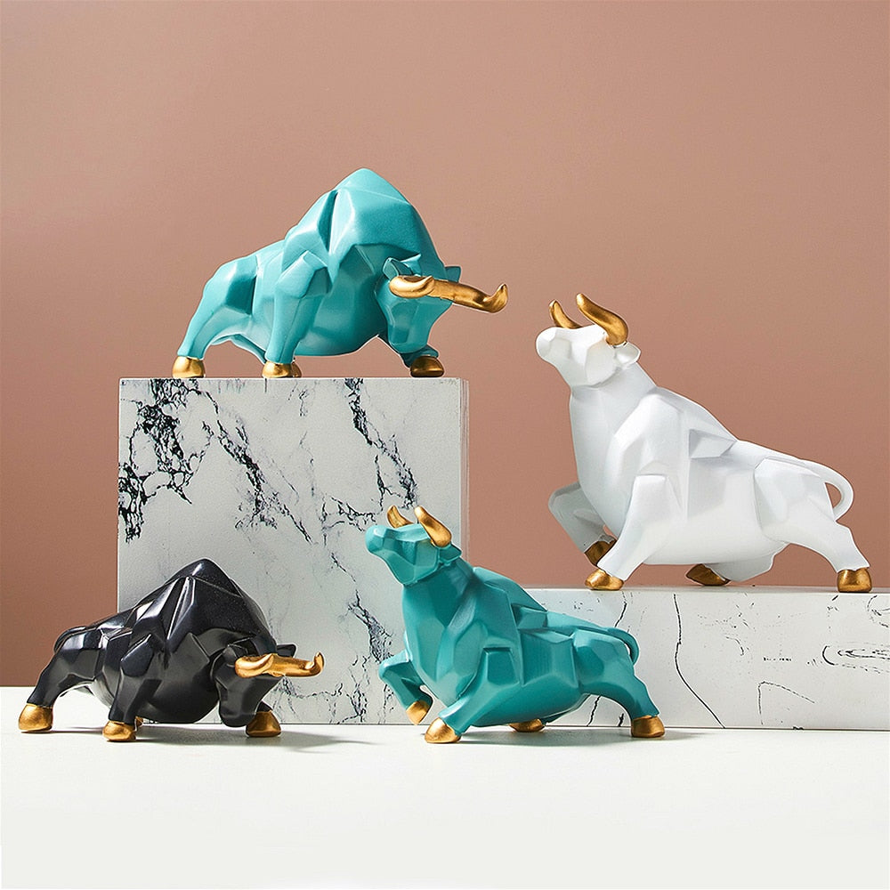 Unique Geometric Bull Figurines | Decorative Resin Art for Home & Gift