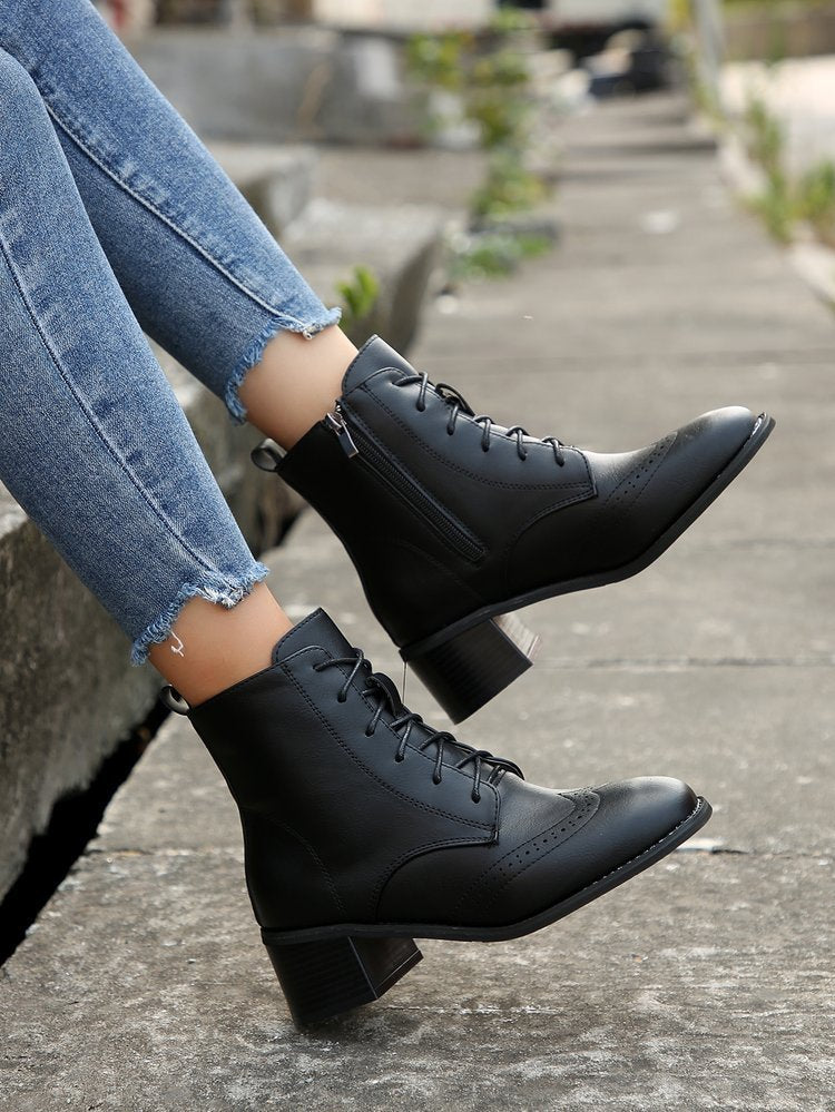 Selena Retro Lace-Up Ankle Boots