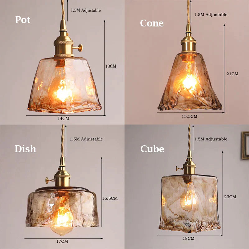 Brass Amber Glass Pendant Light