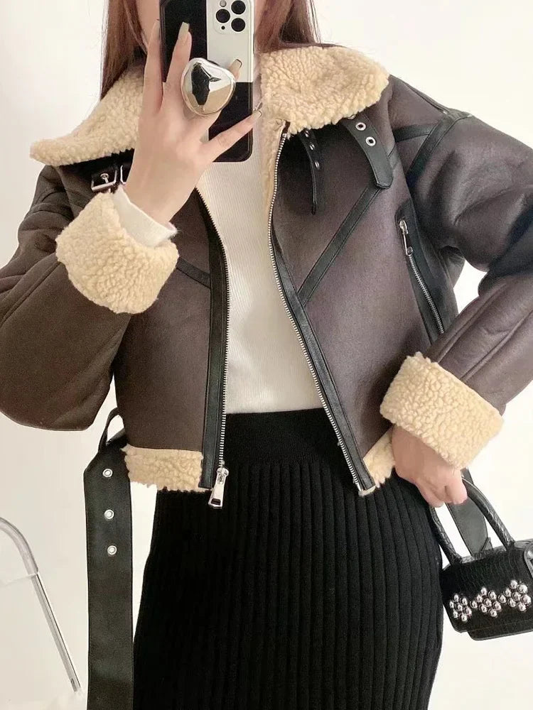 Allie: Leather & Suede Autumn - Faux fur Winter Jacket