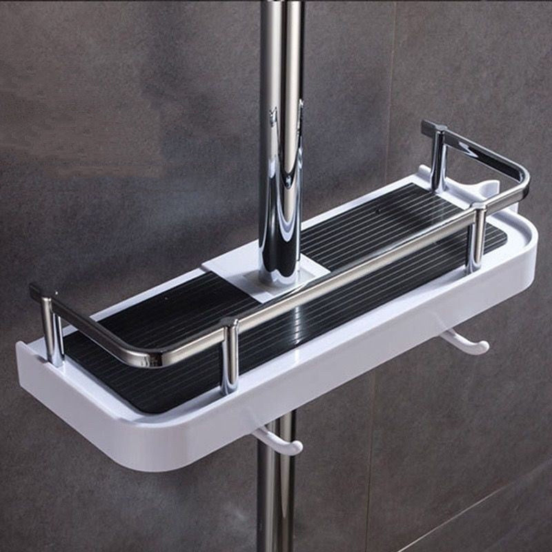 Storage holder for shower rod in bathroom