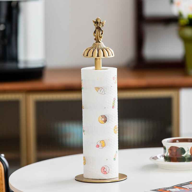 Solid Brass Angel Paper Towel Holder – Golden Bird Finial, Luxury Bathroom & Kitchen Accent, 36.5 cm