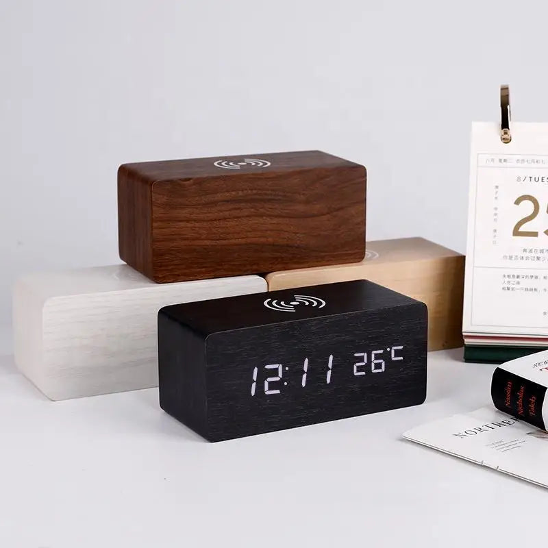 EcoTime – LED Wooden Alarm Clock with Temperature Display