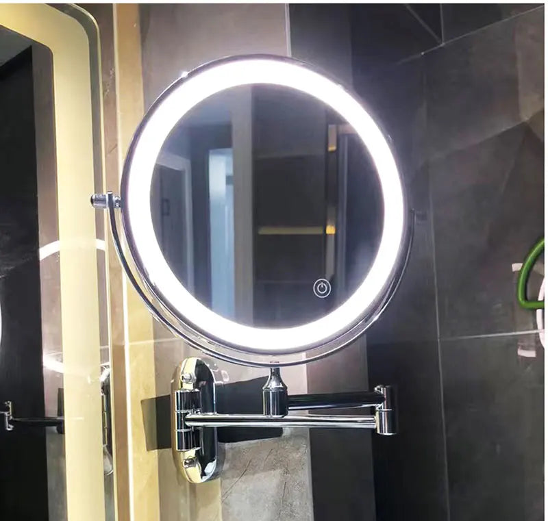 Black rechargeable LED magnifying mirror for make-up and bathroom