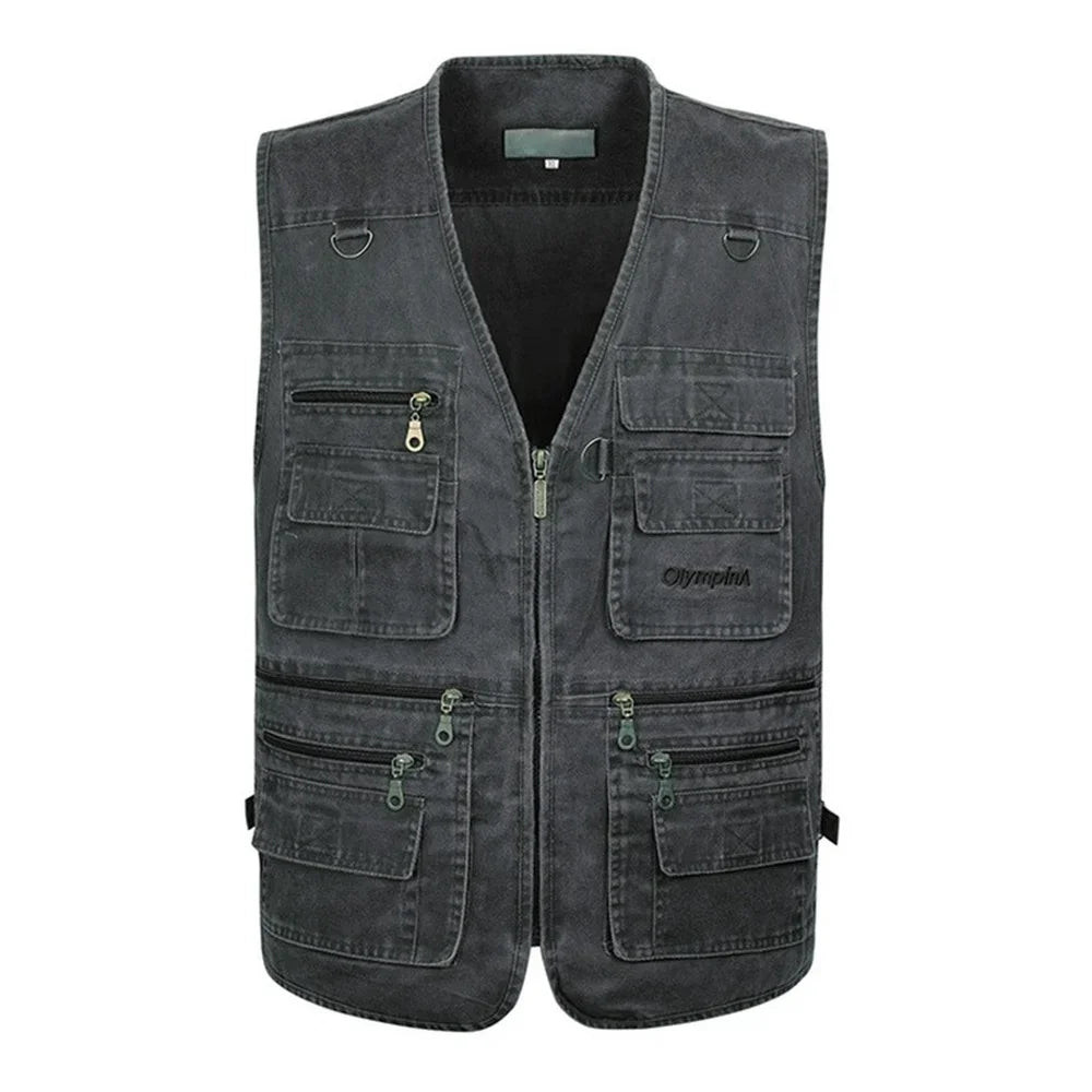 Cotton Sleeveless Cargo Vest | 16 Pockets Waistcoat