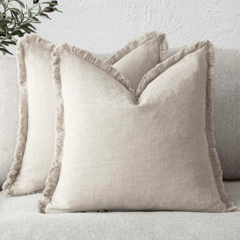 Decorative Nordic Frill Cotton & Linen Cushion Covers - 6 Colours