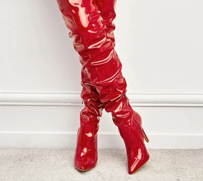 Sophia: Red Over-The-Knee Stiletto Boots with Side Zipper