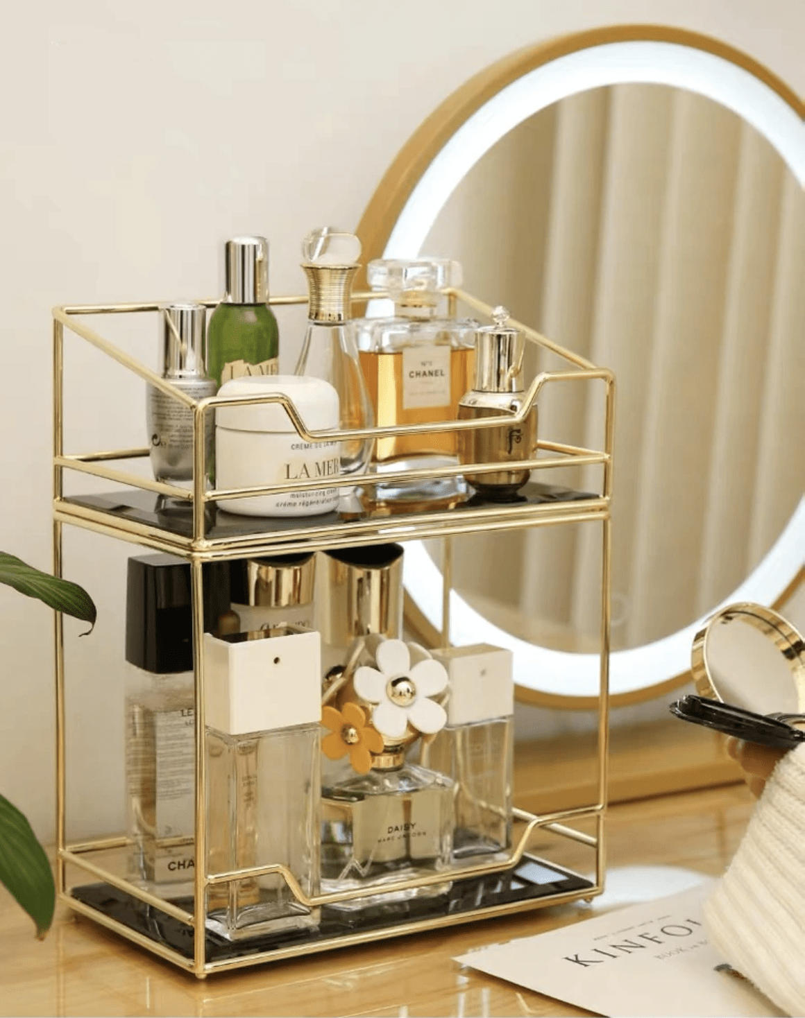 Vanity Tray - Modern Ceramic and Iron Decorative Organizer for Dressers and Countertops