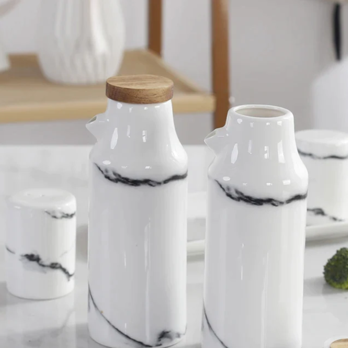 Ceramic Salt, Pepper, Oil & Vinegar 5-Piece Set