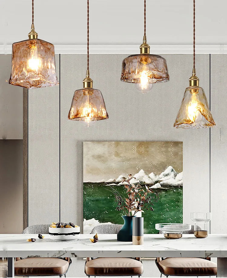 Brass Amber Glass Pendant Light