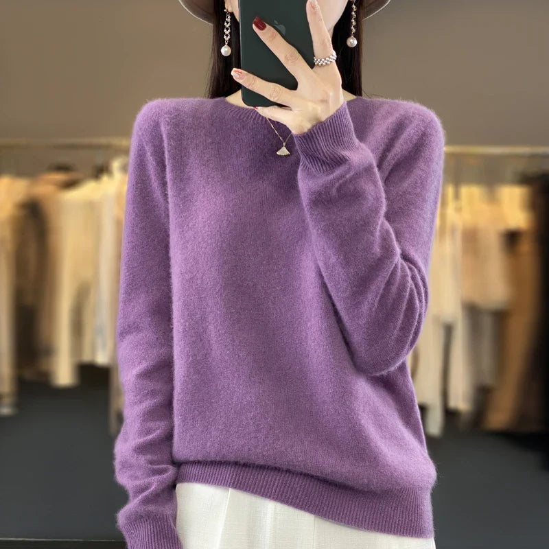 Adriana: 100% Merino Wool Sweater for Women O-neck