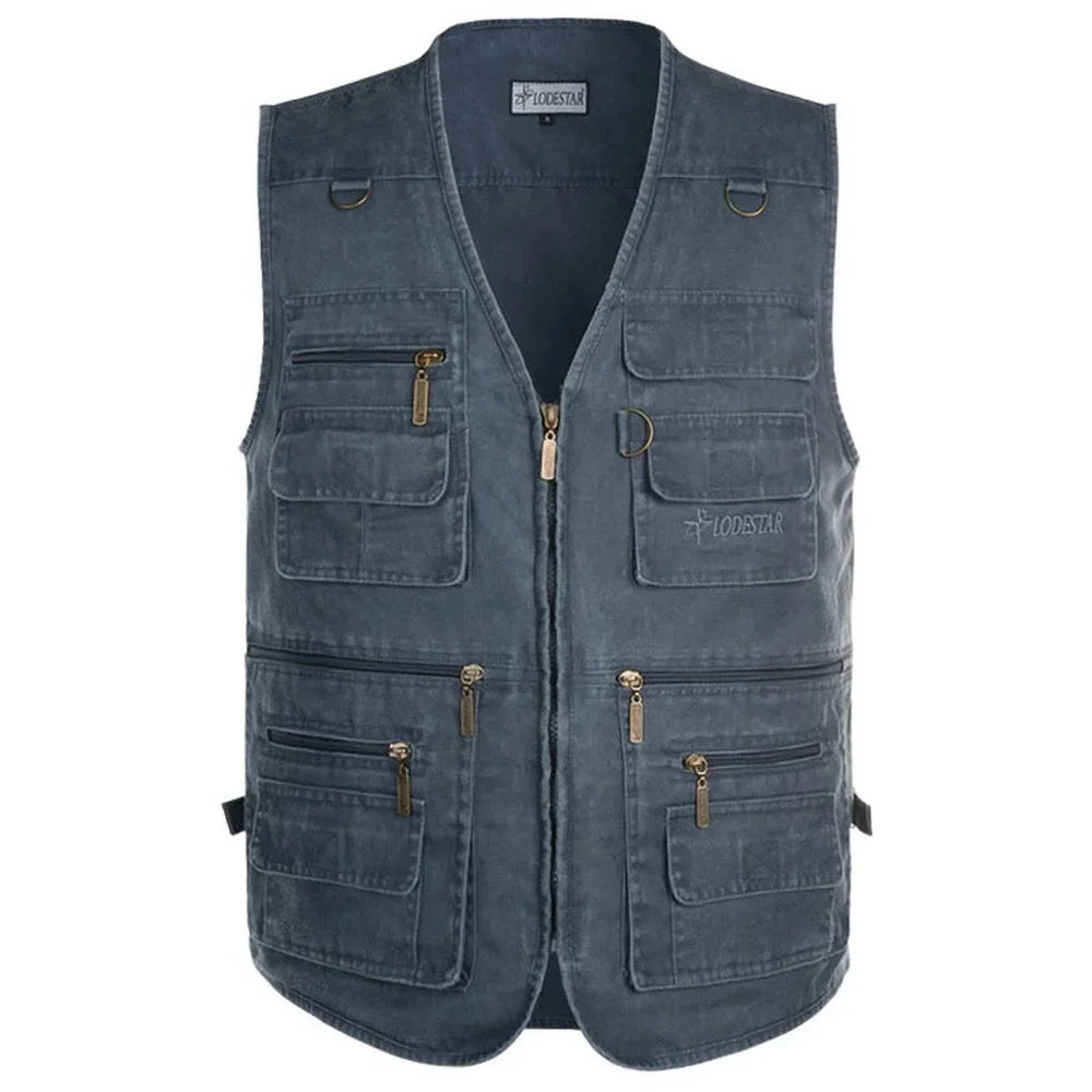 Cotton Sleeveless Cargo Vest | 16 Pockets Waistcoat