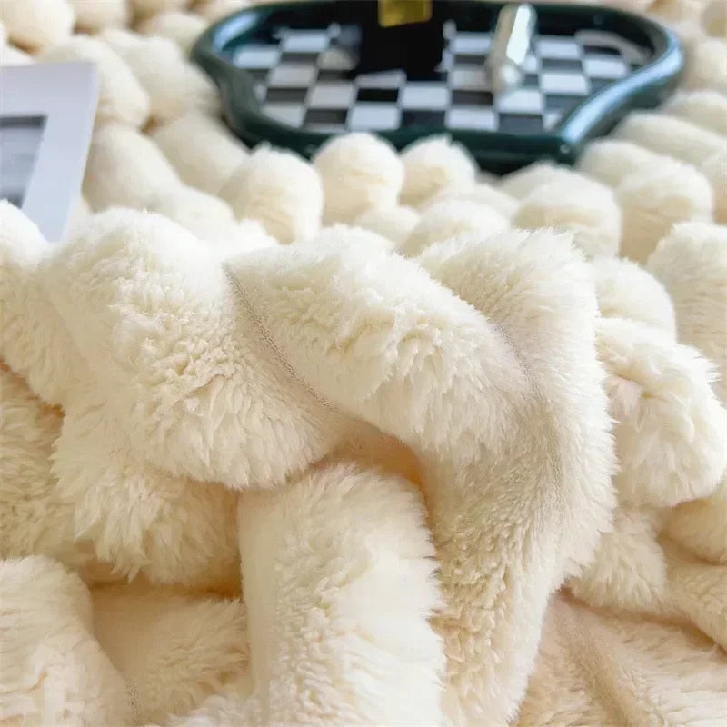 Super Soft Fluffy Faux Rabbit Throw - Off White, Beige & Grey