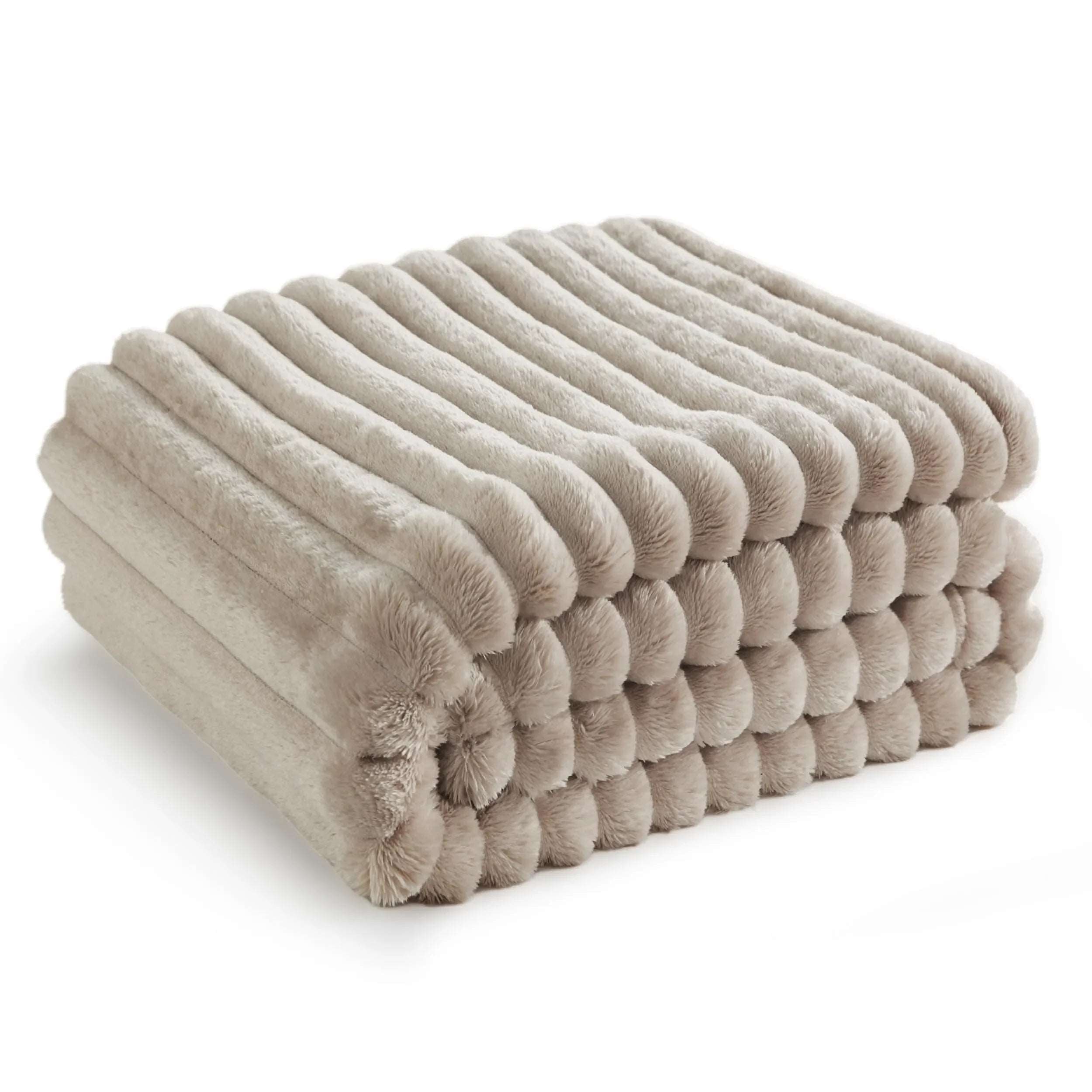 Super Soft Fluffy Faux Rabbit Throw - Off White, Beige & Grey