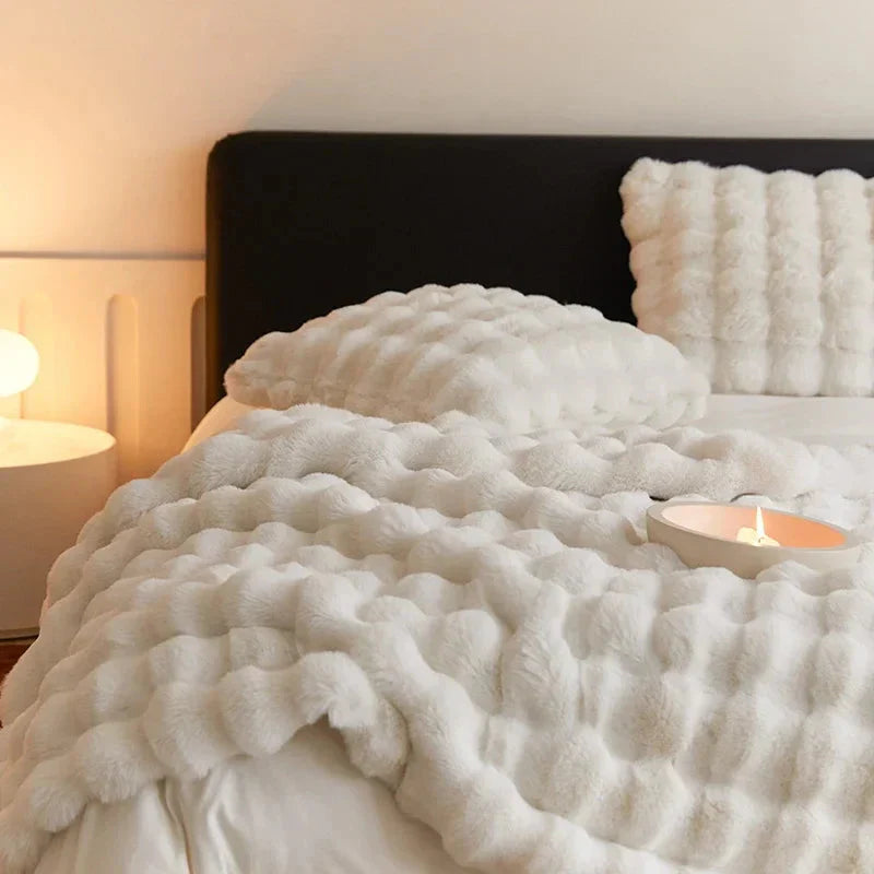 Super Soft Fluffy Luxury Rabbit Faux Fur Wave Throw - 4 Colours