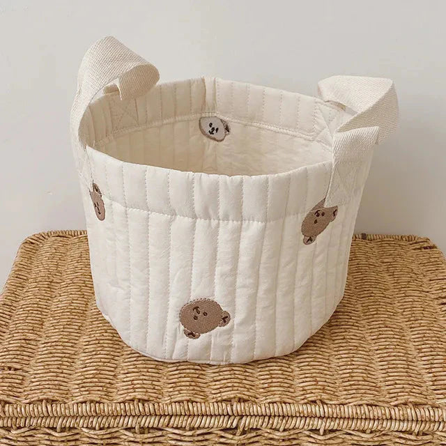 White Embroidered Cotton Baby Basket Storage Organisers - 4 Styles