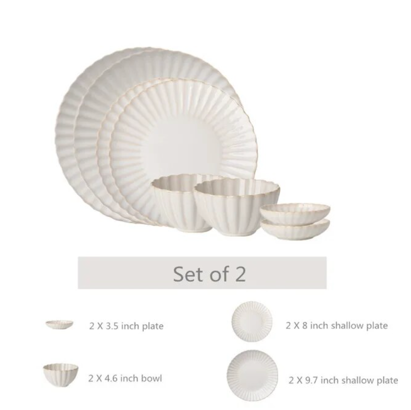 White Scalloped Ceramic Tableware Plates & Bowls - 6 Sizes & Sets