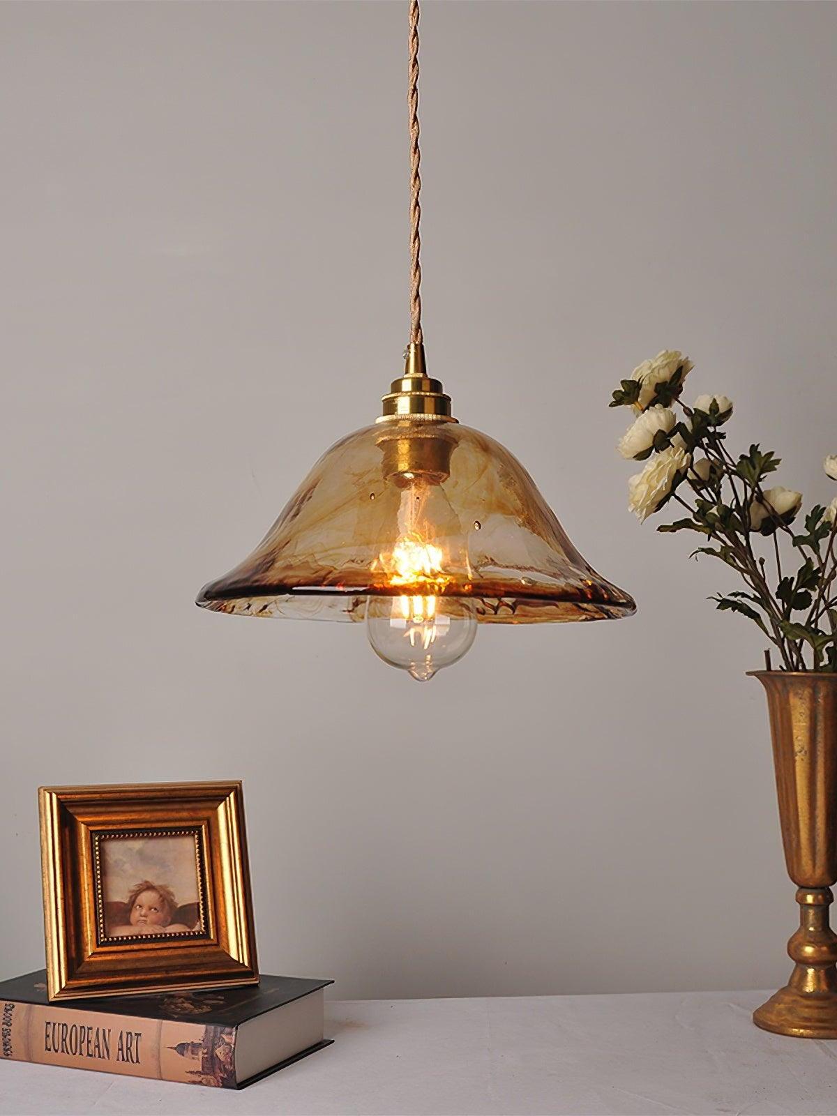 Brass Amber Glass Pendant Light