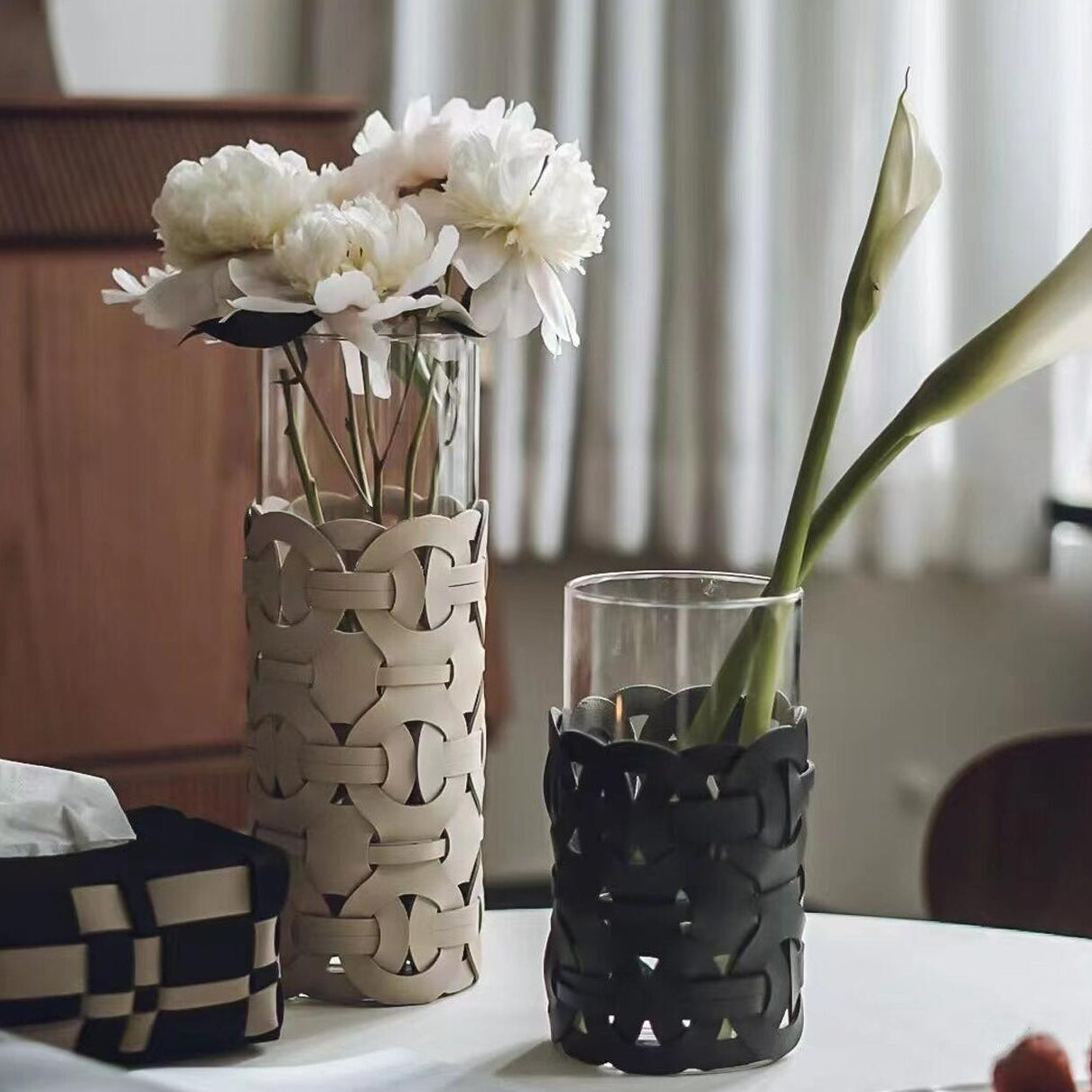 Chain Leather Glass Table Vase