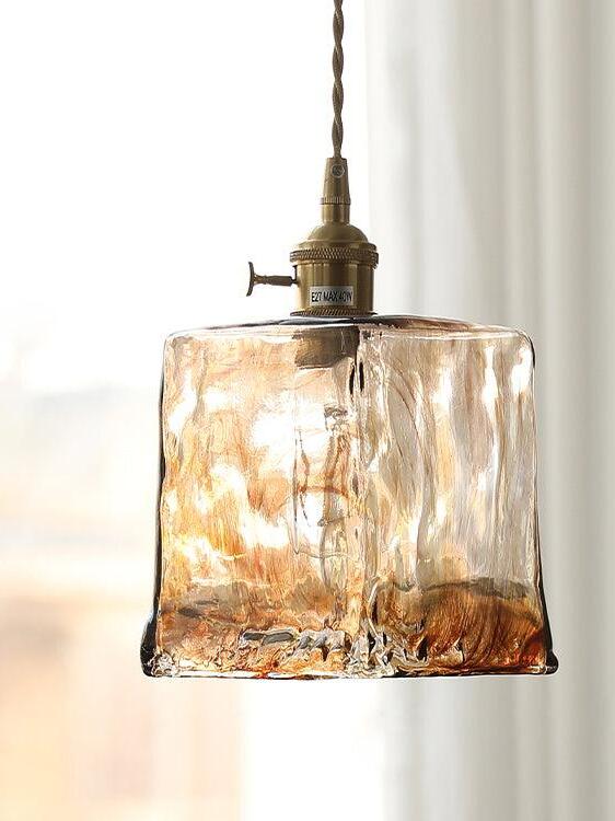 Brass Amber Glass Pendant Light