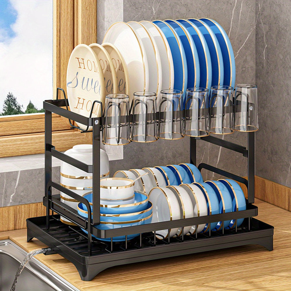 1pc Dish Drying Rack For Kitchen Counter Over The Sink, Detachable Larger Capacity 2-Tier Dish Drying Rack