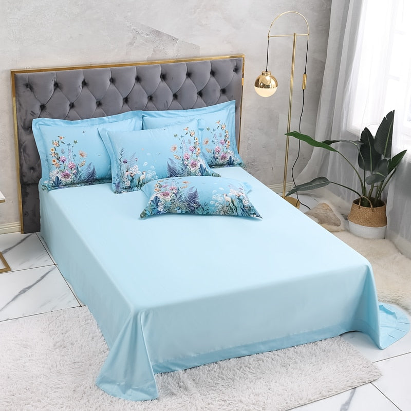 Botanical Sky Blue Duvet Cover Set (Egyptian Cotton, 500 TC)