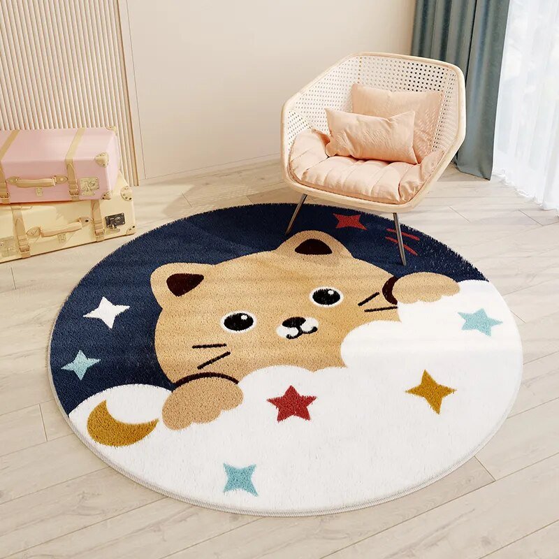 Children's Round Cartoon Bedroom Rug | Soft, Cozy & Durable Play Mat