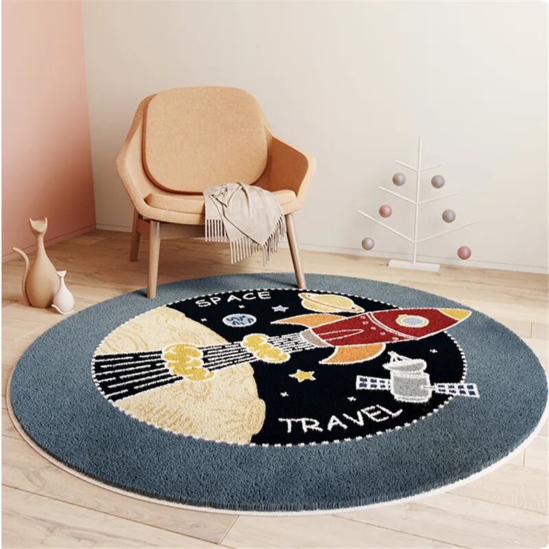 Children's Round Cartoon Bedroom Rug | Soft, Cozy & Durable Play Mat