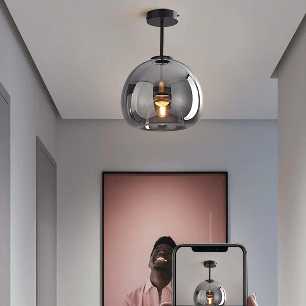 Copper Glass Semi Flush Mount Ceiling Light