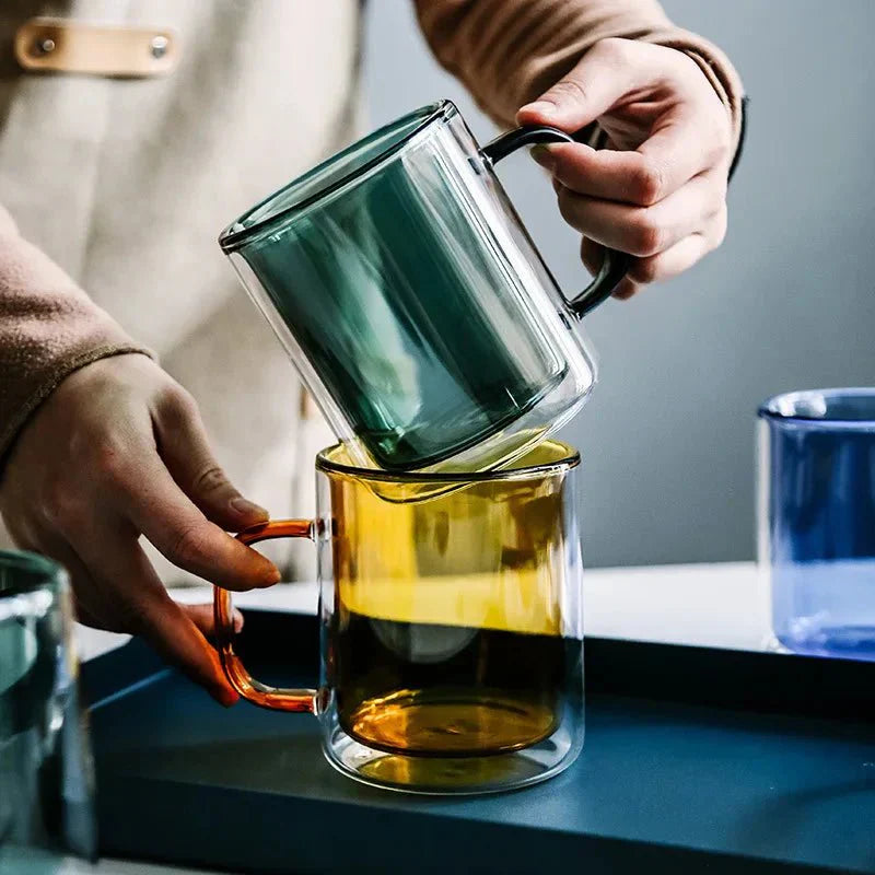 Colourful Glass Double Walled Coffee Mug