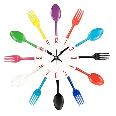 Cutlery Metal Kitchen Wall Clock - Spoon & Fork Design, Unique Quartz Wall Mounted Clock for Modern Kitchens