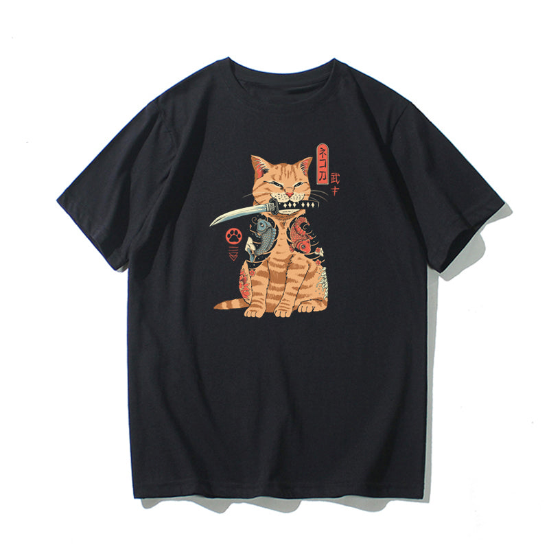 Samurai Katana Orange Cat T-Shirt