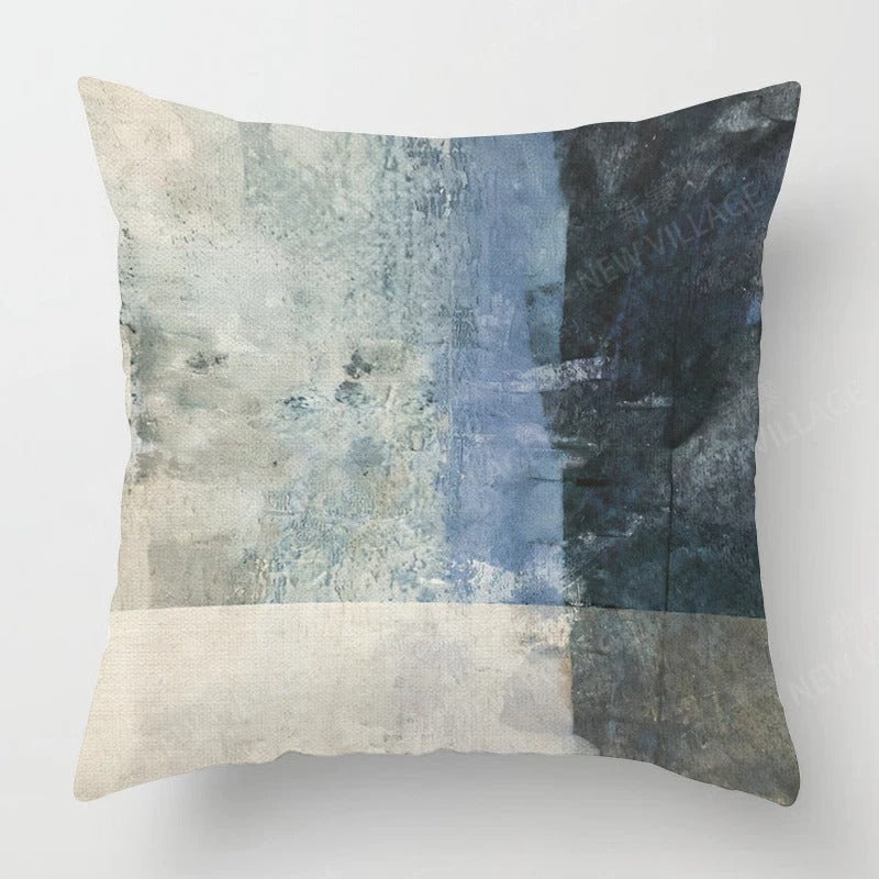 Tricolor Linen Cushion Cover – Blue, Gray and White