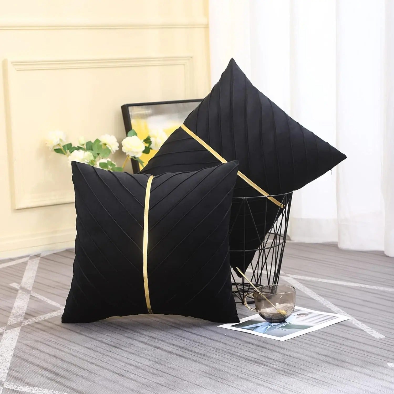 Velvet Cushion Cover with Gold Leather Sequins – Luxury Home Decor