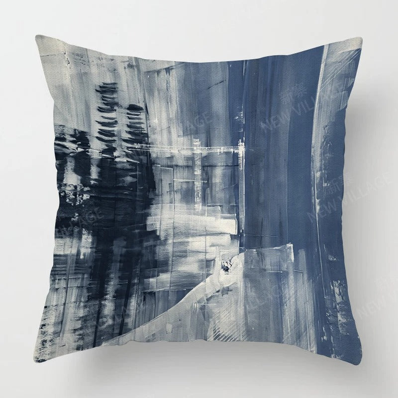 Tricolor Linen Cushion Cover – Blue, Gray and White