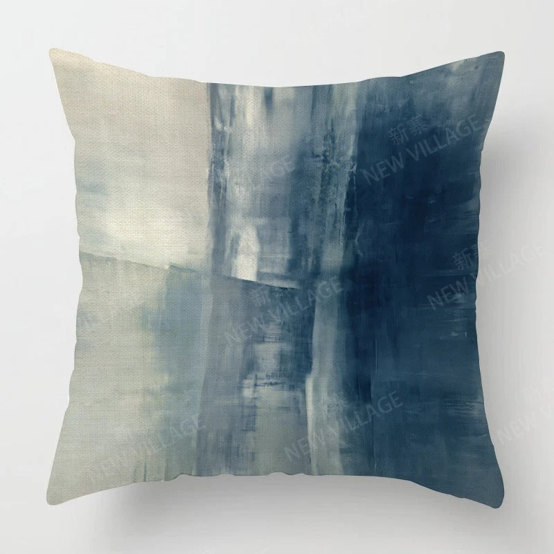 Tricolor Linen Cushion Cover – Blue, Gray and White