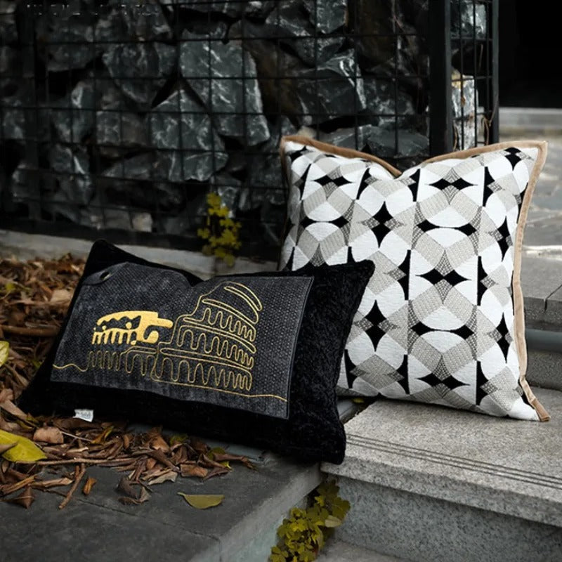 Black Khaki Geometric Cushion Cover – Modern Decorative Cushion Cover