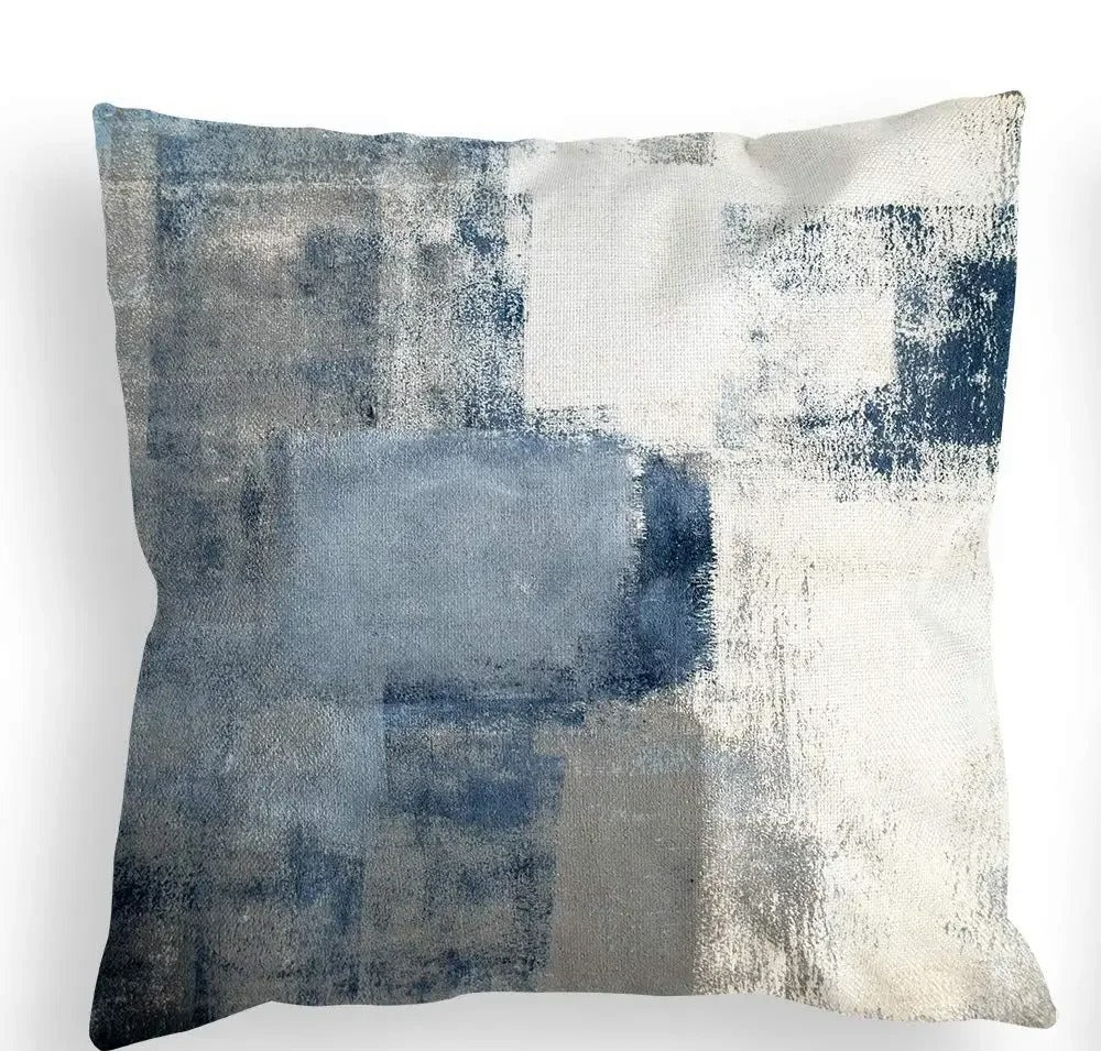 Tricolor Linen Cushion Cover – Blue, Gray and White