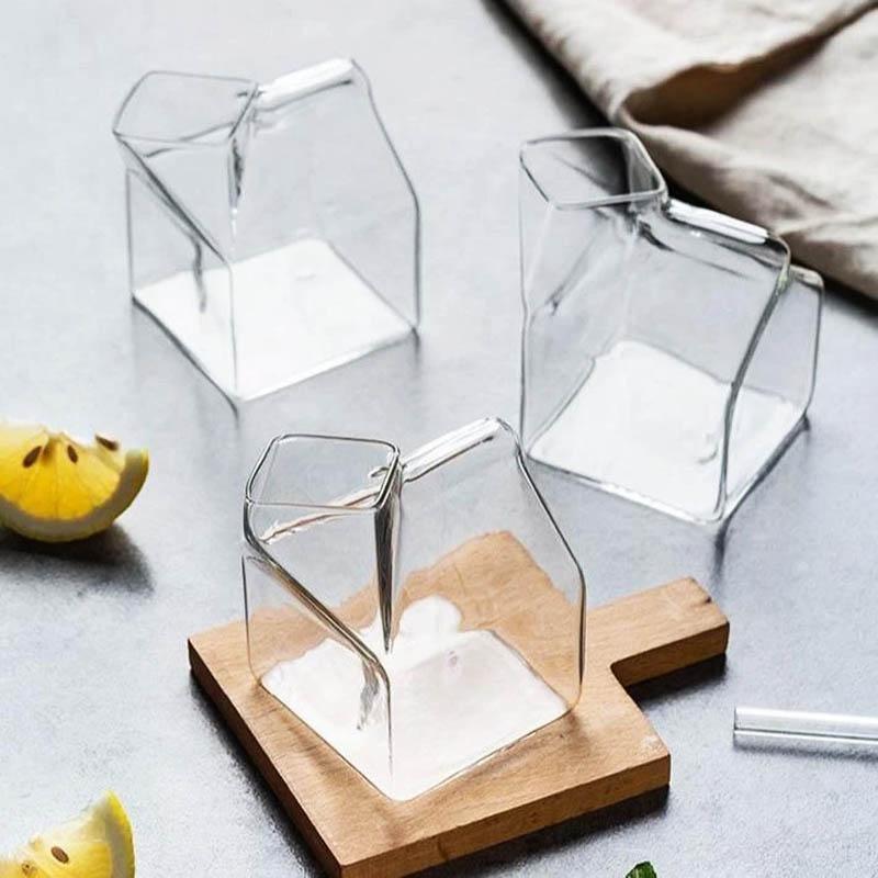 Transparent Glass Milk Carton / Decor