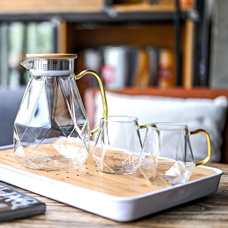 Textured Diamond Borosilicate Glass Teapot Set