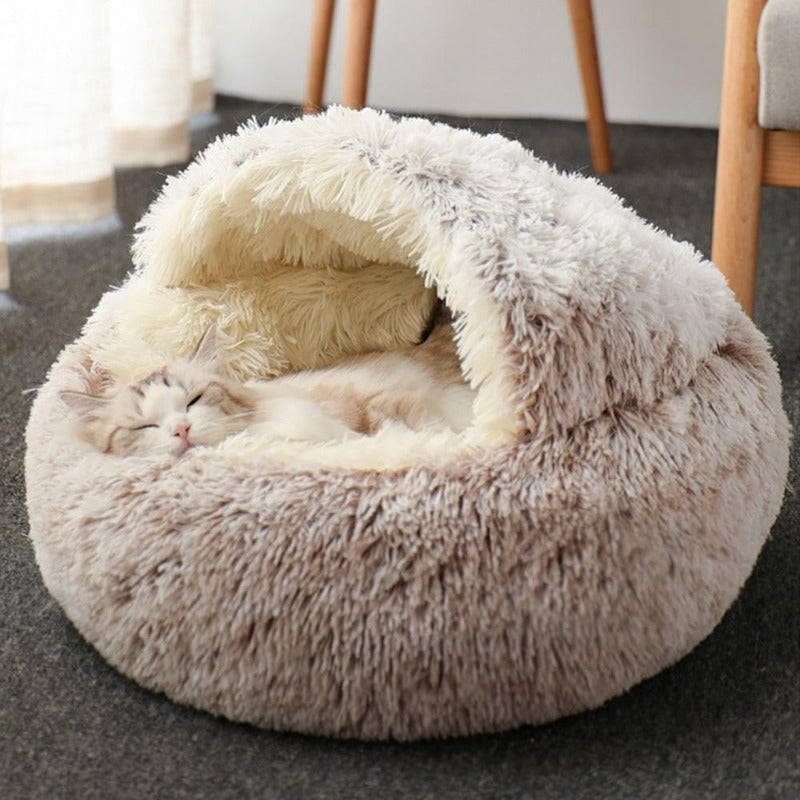 Round Plush Calming Cat Cave