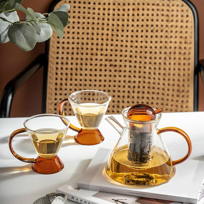 Amber Retro Teapot Set with Glass Strainer