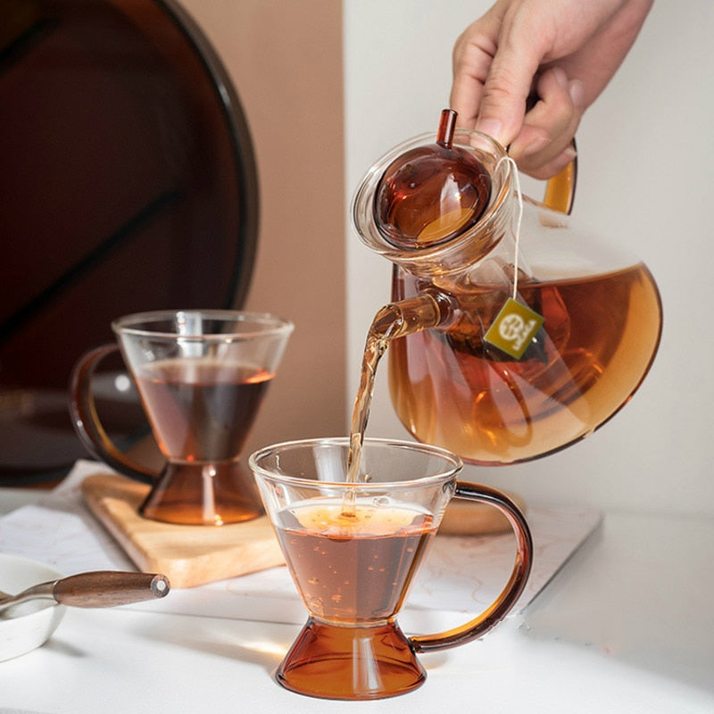 Amber Retro Teapot Set with Glass Strainer