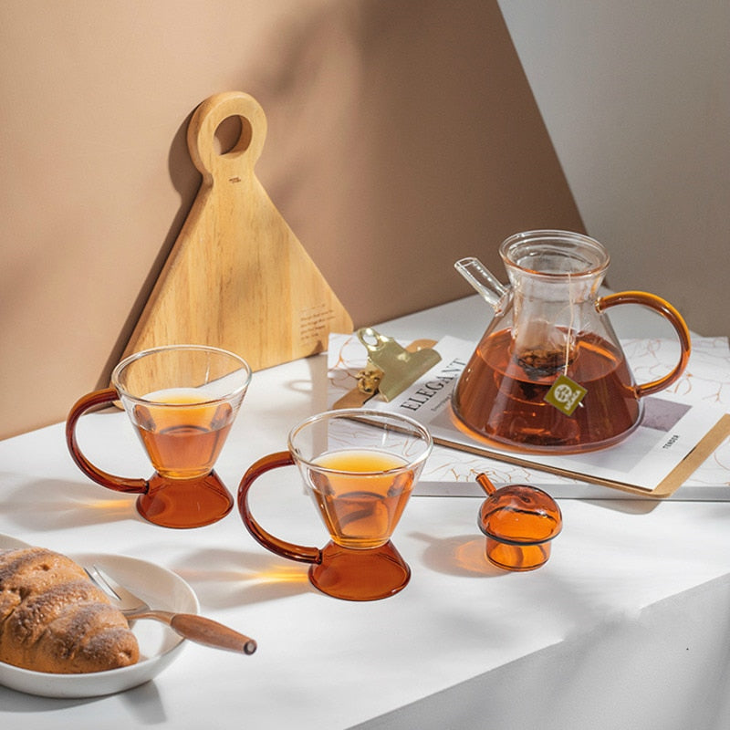 Amber Retro Teapot Set with Glass Strainer