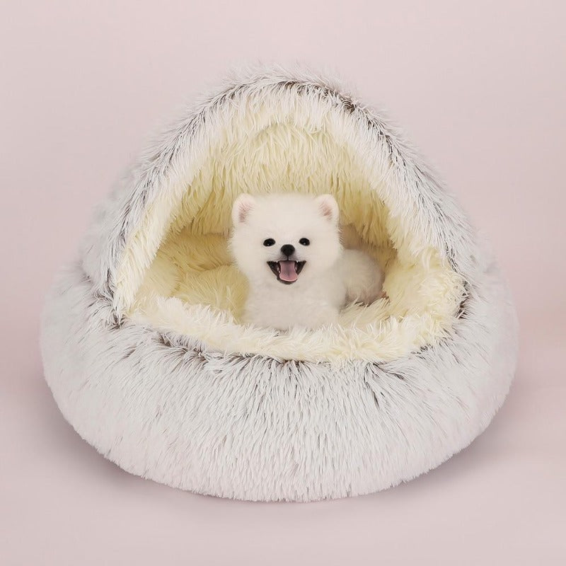 Round Plush Calming Dog Cave Bed