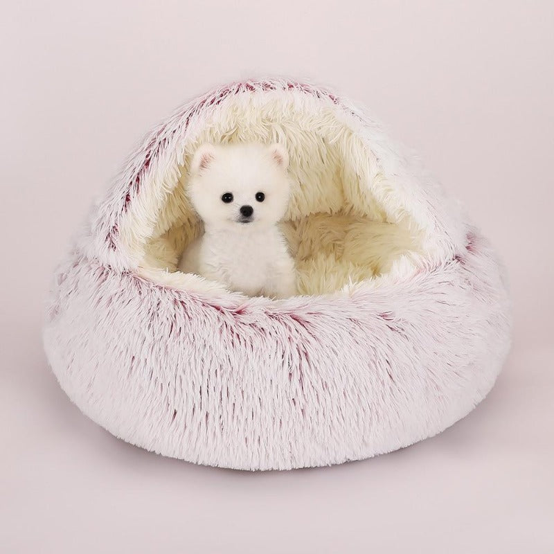 Round Plush Calming Dog Cave Bed