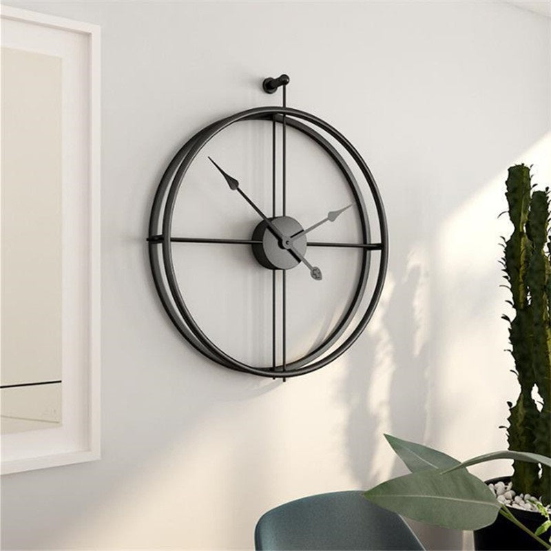 Black Minimalist Metal Wall Clock Large